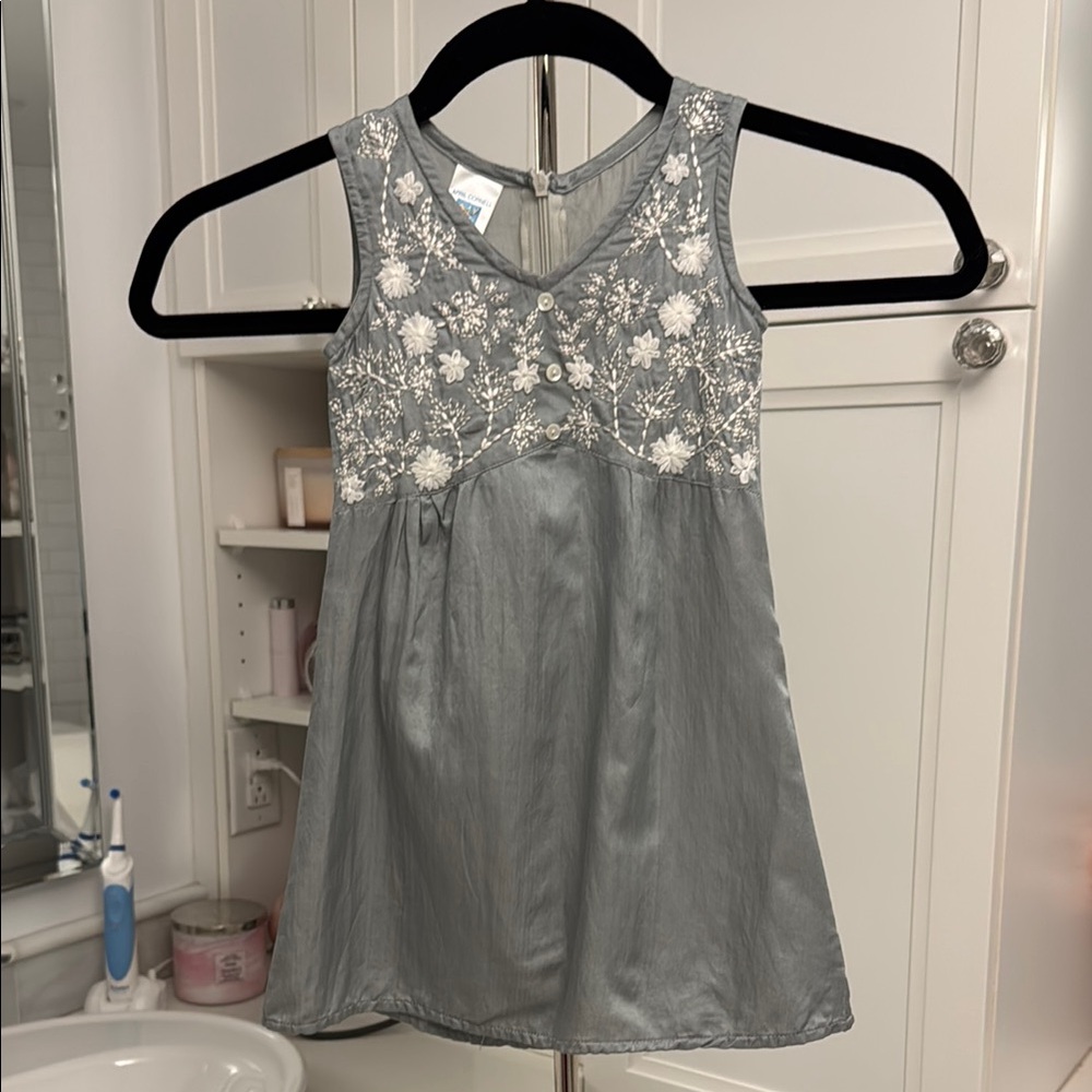 April Cornell Gray and White Dress with Intricate Embellishments